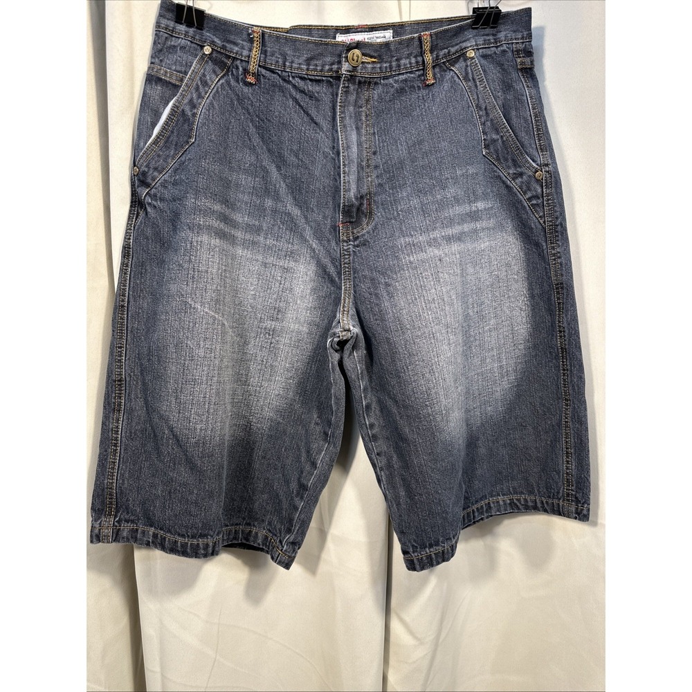 OLD SKOOL Denim Shorts Mens Size 38 Blue Jorts Contrast Stitching Retro Y2K VTG‎